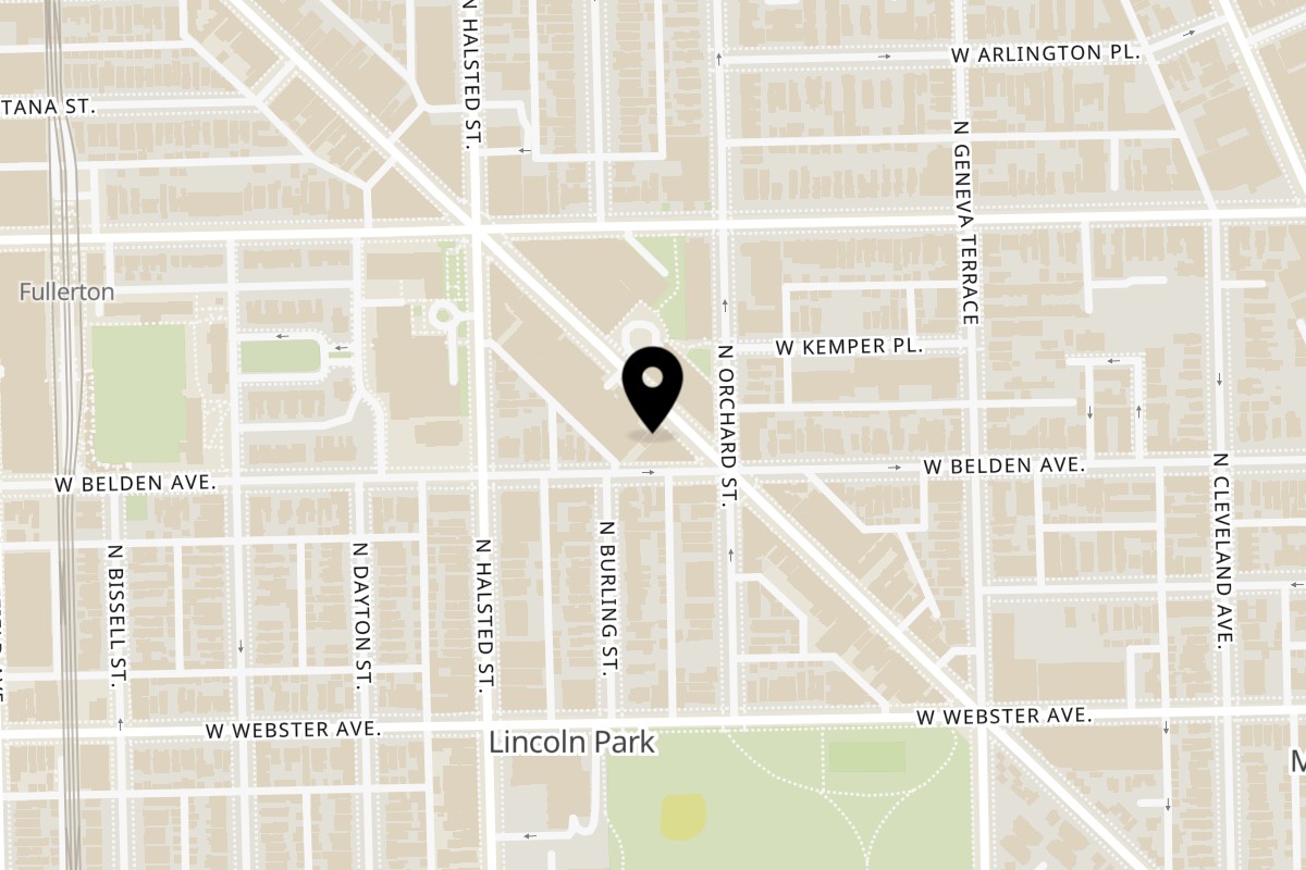 Map showing the location of Mazala Pizza Lincoln Park on 2312 N Lincoln Ave in Chicago